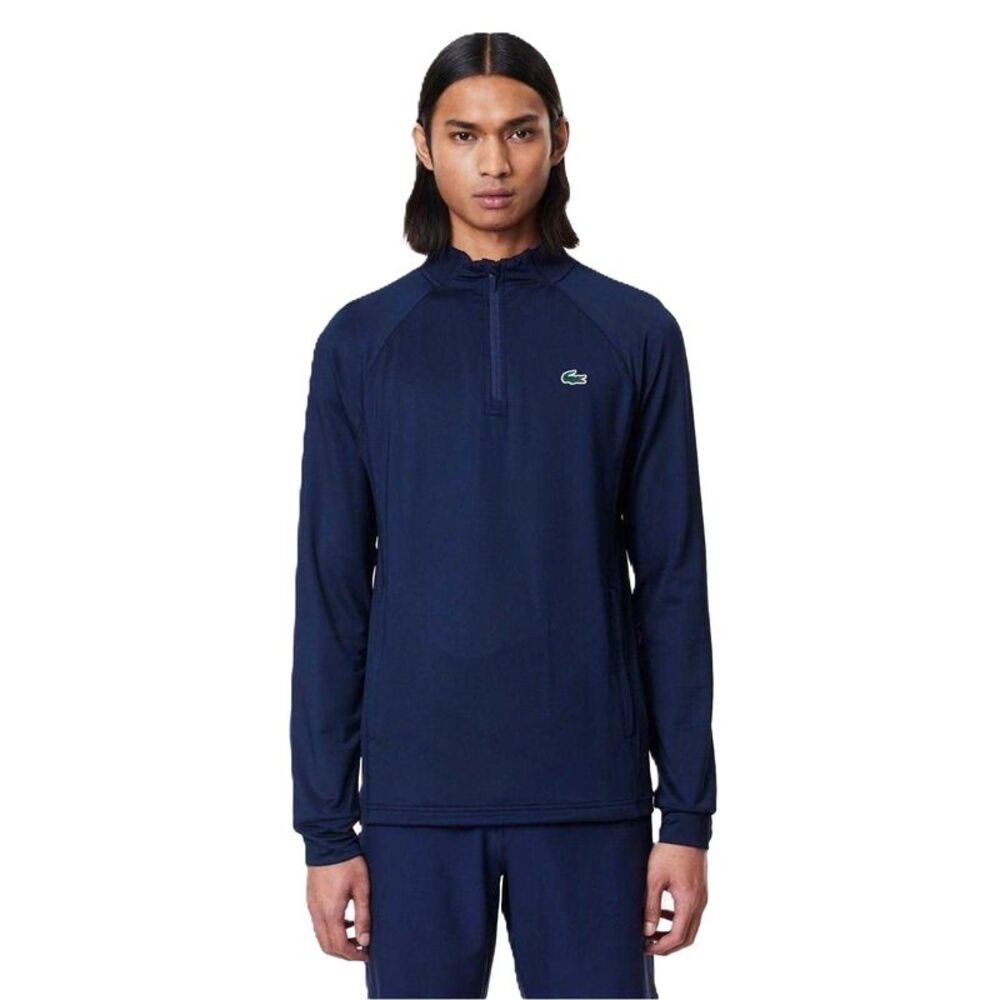 Lacoste Mens Logo Mock Neck Athletic Top / Navy Blue